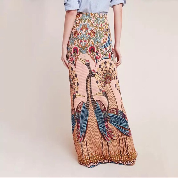 Peacock Feathers Boho Maxi Skirt In Nude - Picture 2 of 4